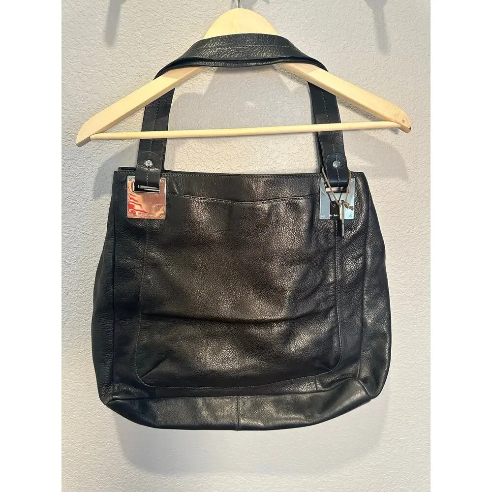 Vintage Y2K Liz Claiborne Black Leather Tote Bag Large